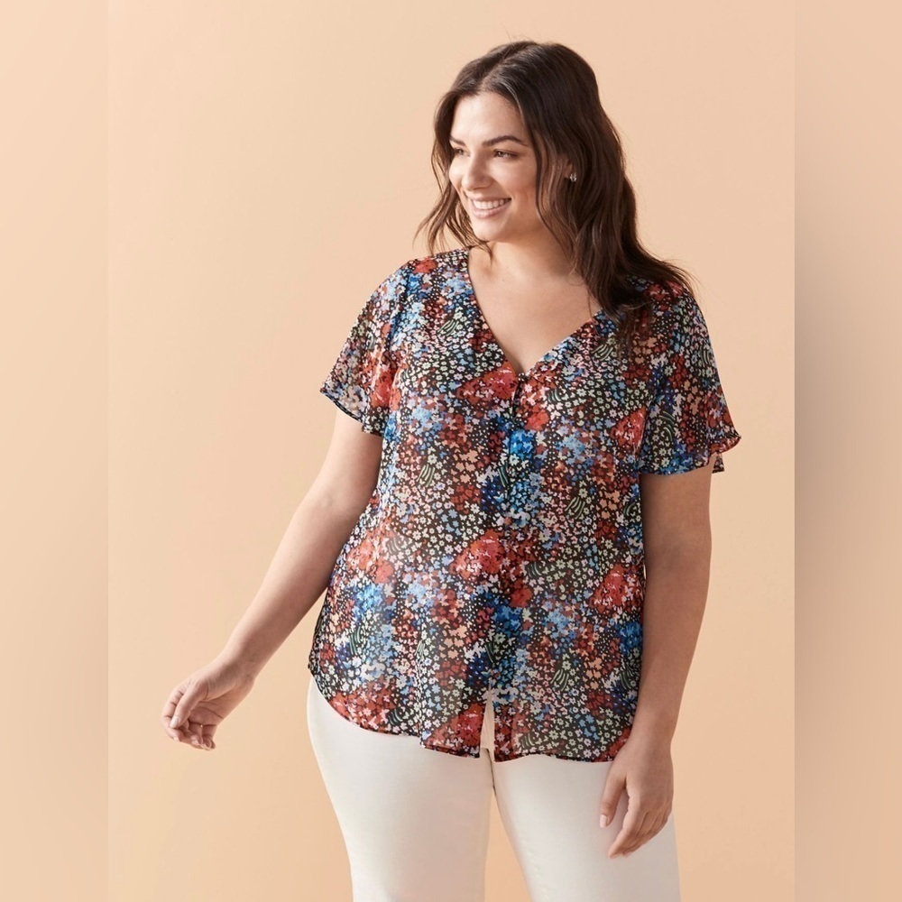 🆕Penningtons - Printed Short Flutter Sleeve Blouse